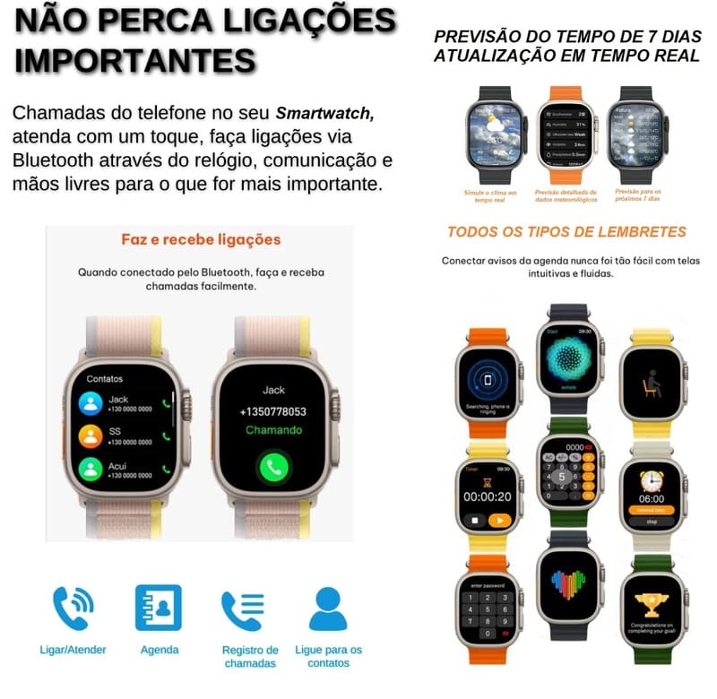 Relogio Smart Watch Preto Feminino Compativel iPhone Samsung