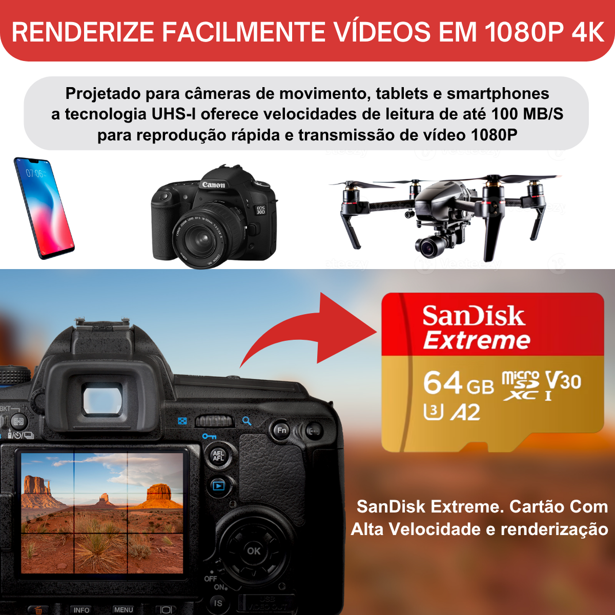Cartão Memória Sandisk Extreme 64gb 190mb/s Classe 10 Micro - Imagem 6