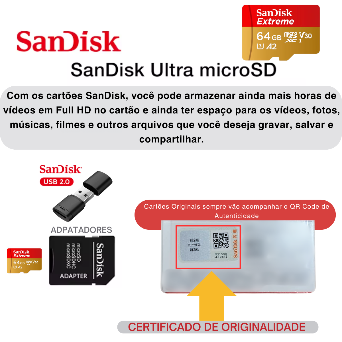 Cartão Memória Sandisk Extreme 64gb 190mb/s Classe 10 Micro - Imagem 5