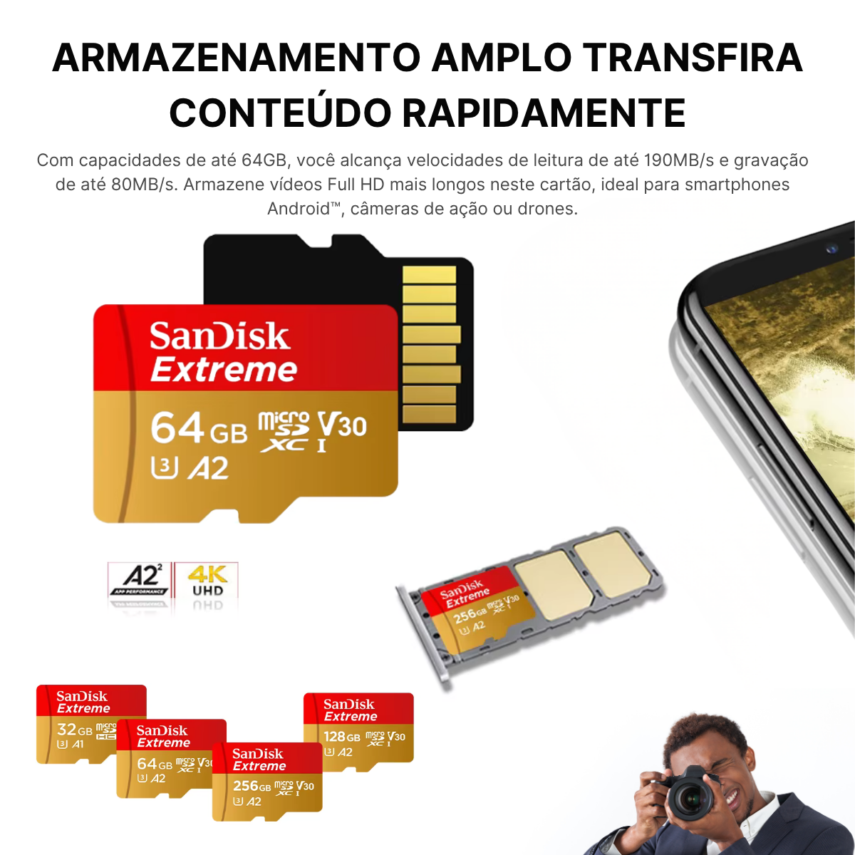 Cartão Memória Sandisk Extreme 64gb 190mb/s Classe 10 Micro - Imagem 8
