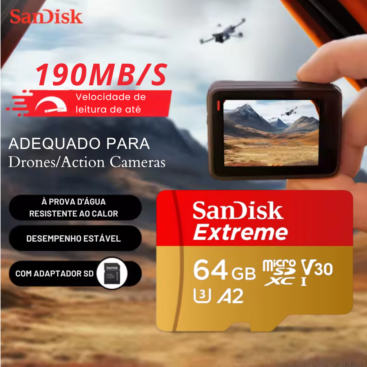 Cartão Memória Sandisk Extreme 64gb 190mb/s Classe 10 Micro - Imagem 3