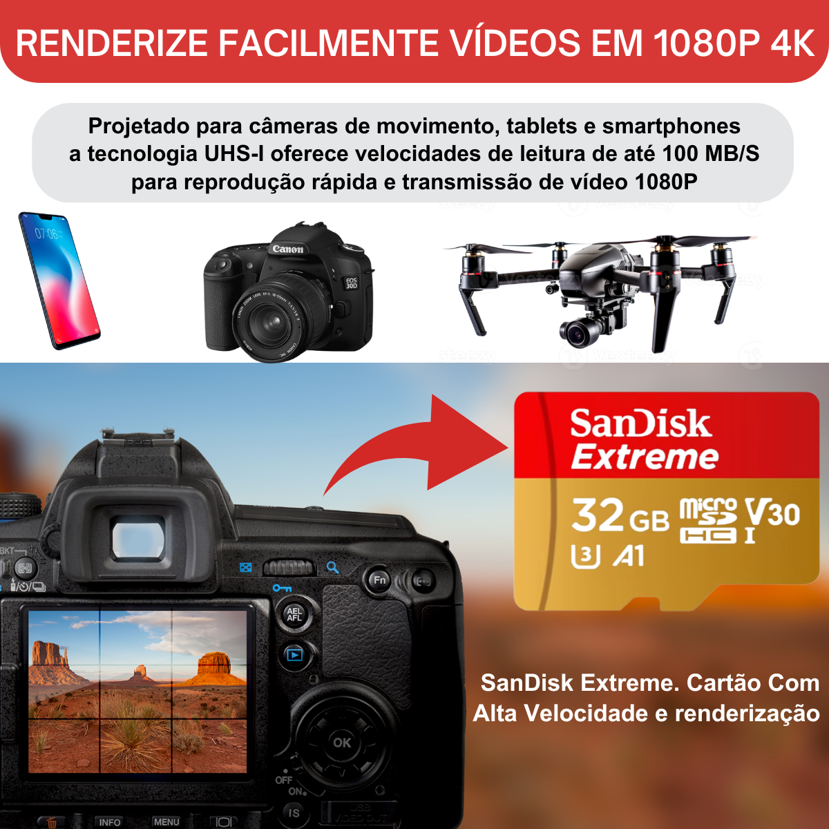 Cartão Memória Sandisk Extreme 32gb 100mb/s Classe 10 Micro - Imagem 6