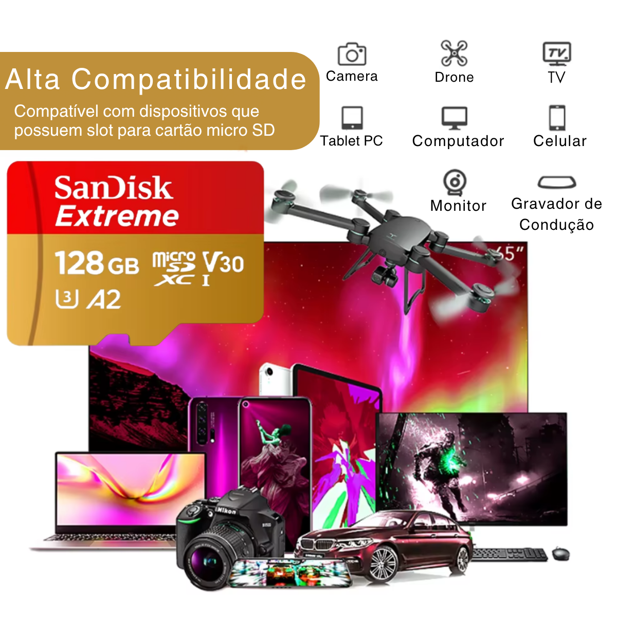 Cartão Memória Sandisk Extreme 128gb 190mb/s Classe 10 Micro - Imagem 2