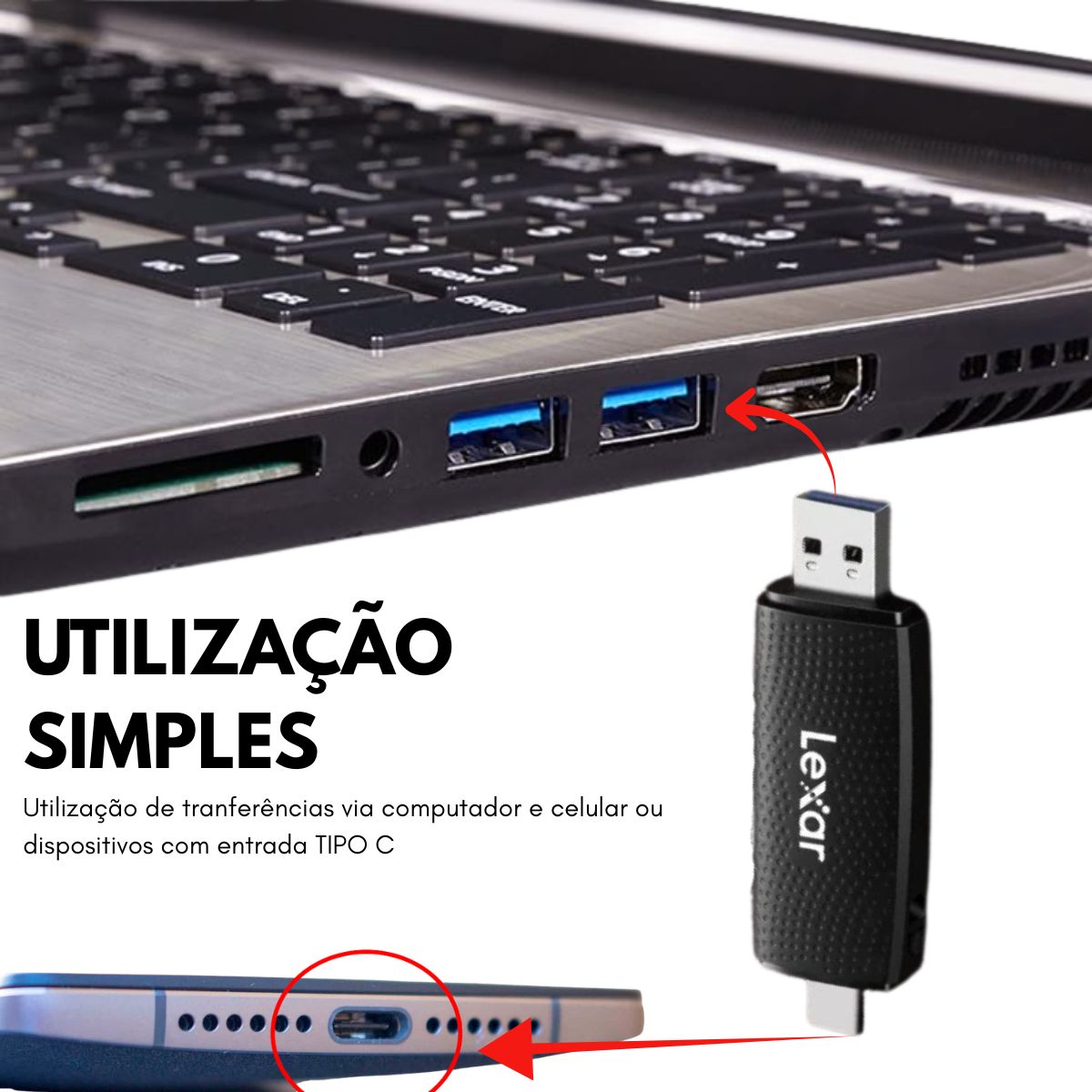 Leitor Lexar Dual-Slot USB-A/C SD e microSD Original - Imagem 2