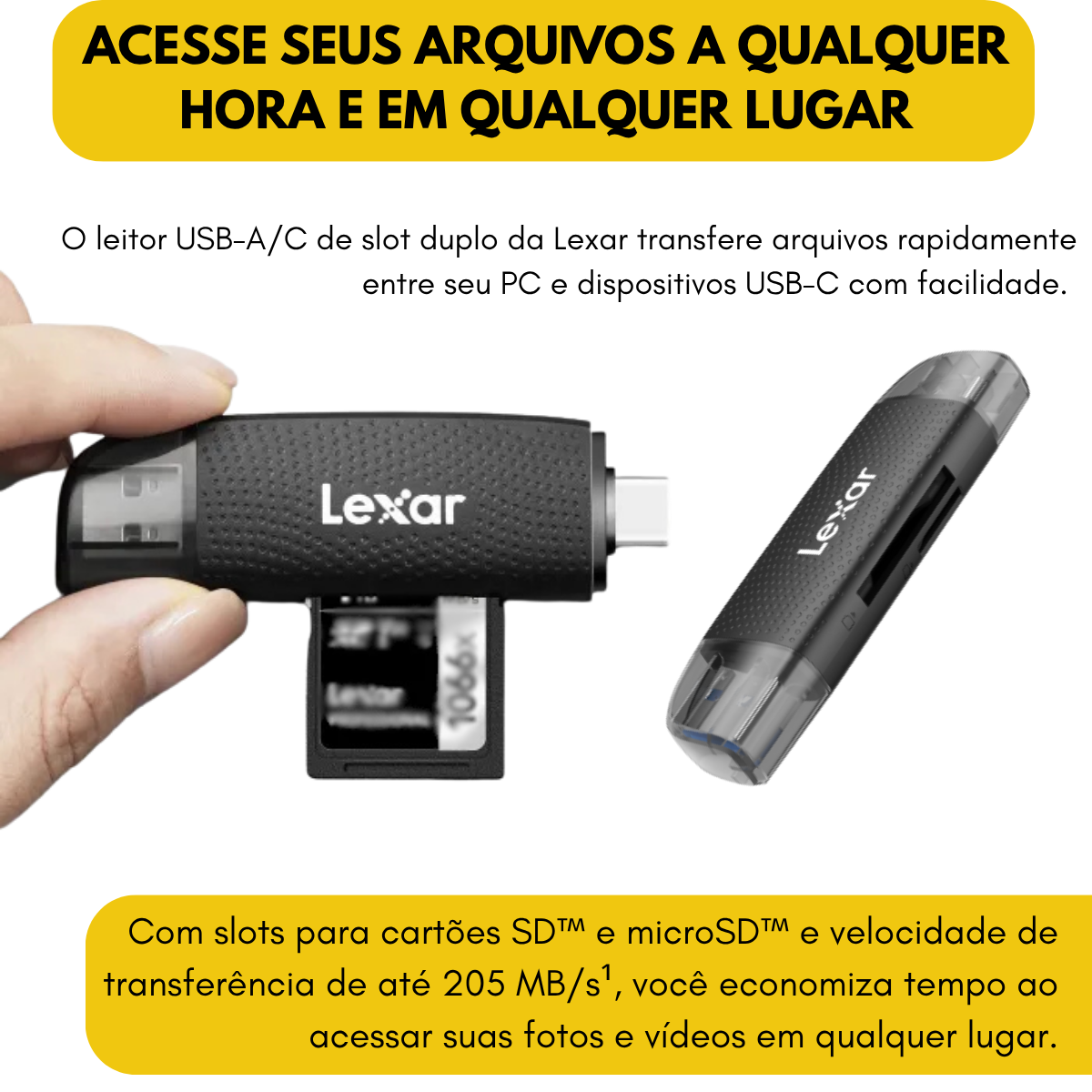 Leitor Lexar Dual-Slot USB-A/C SD e microSD Original - Imagem 5
