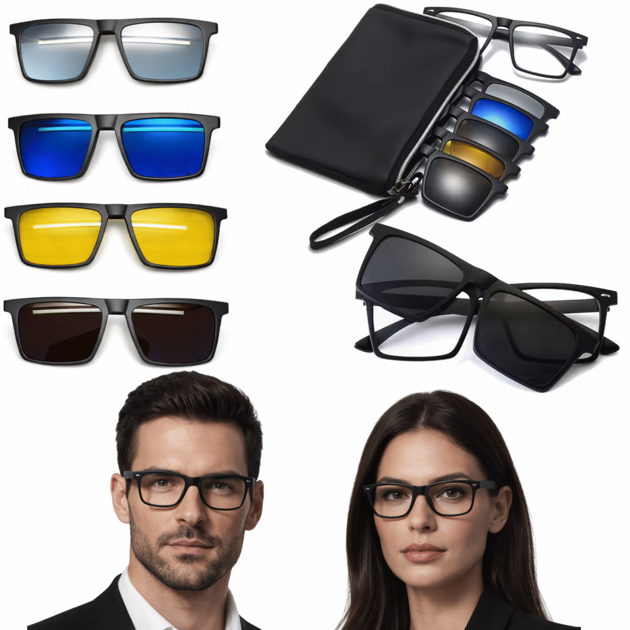 Armação Masculino Óculos Clip On 6 Em 1 Polarizado Uv400